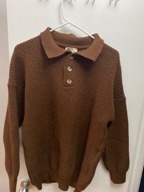 Snazzy Linen Collection Brown Ribbed Knit Collared Polo Sweater XL